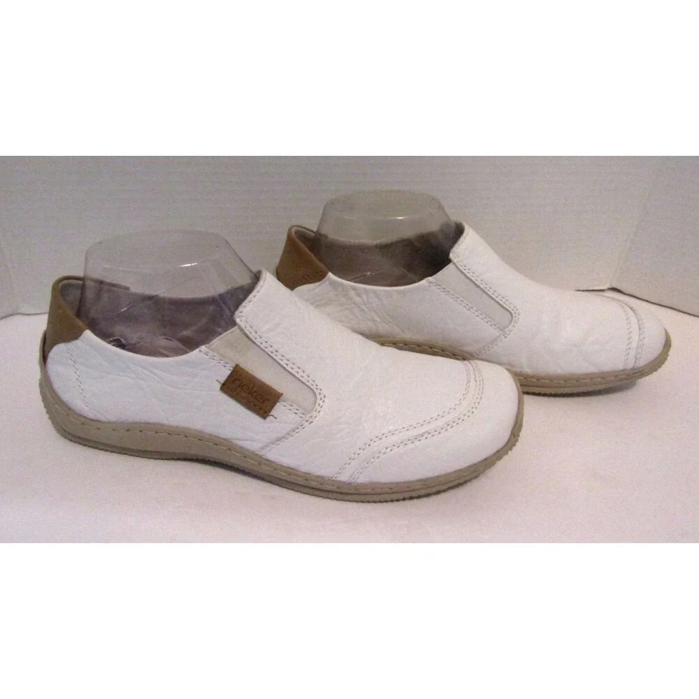Rieker Women's White Leather Slip-On Comfort Walking Shoes – EU 40 / US 9
